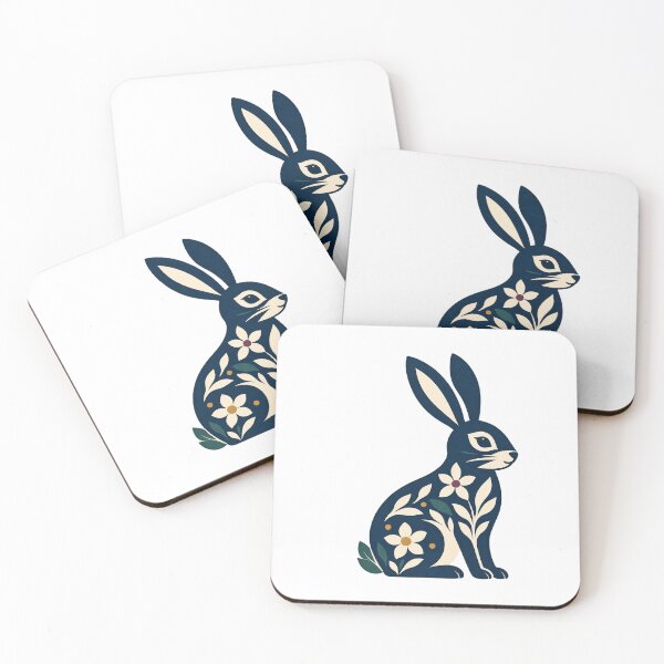 Item preview, Navy Folk Art Rabbit with Flowers designed and sold by H. Doucette Studio.