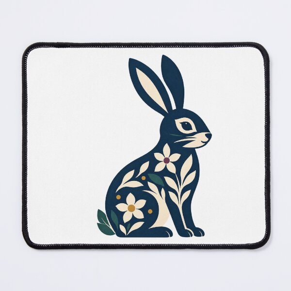 Item preview, Navy Folk Art Rabbit with Flowers designed and sold by H. Doucette Studio.