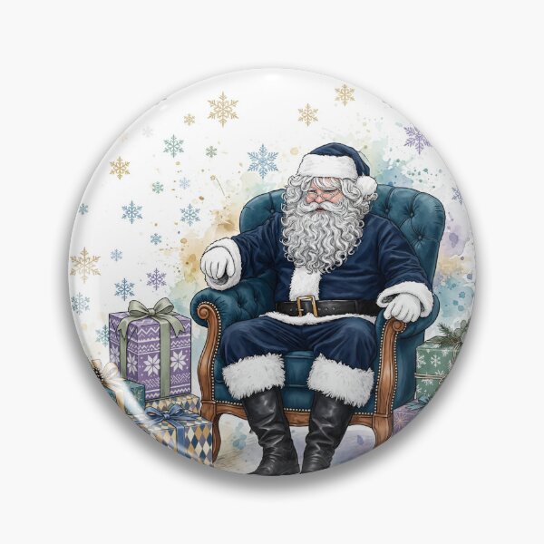 Item preview, Navy Blue Santa Claus Sitting in Armchair with Gifts - Watercolor Christmas Santa with Snowflakes  designed and sold by Deepsleepstudio.