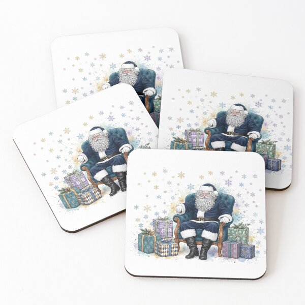 Item preview, Navy Blue Santa Claus Sitting in Armchair with Gifts - Watercolor Christmas Santa with Snowflakes  designed and sold by Deepsleepstudio.
