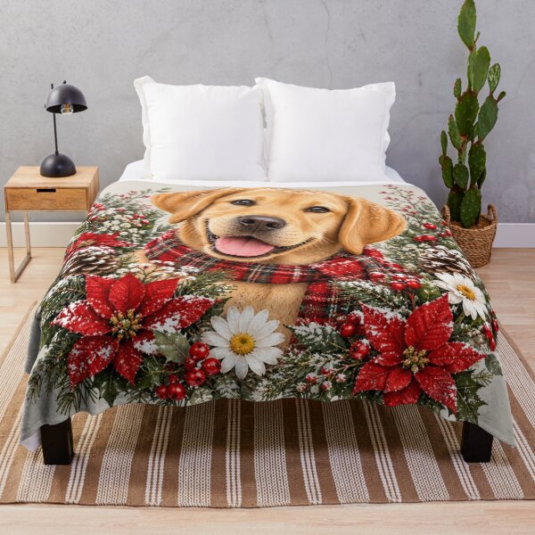Item preview, Christmas Golden Labrador Puppy - Cute Festive Dog with Tartan Scarf designed and sold by Nature's Palette.