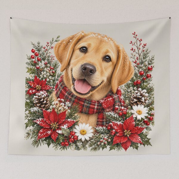 Item preview, Christmas Golden Labrador Puppy - Cute Festive Dog with Tartan Scarf designed and sold by Nature's Palette.