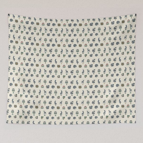 Item preview, Cream Woodland Parade Folk Art Pattern designed and sold by H. Doucette Studio.