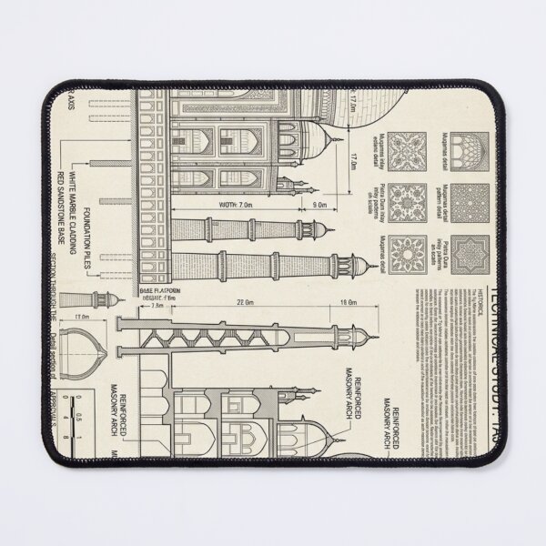 Item preview, Architectural Blueprint Taj Mahal Technical Drawing Line Art designed and sold by hepopatterns.