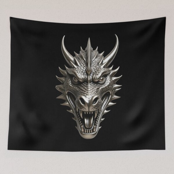 Item preview, Silver Metallic Dragon Head – Fierce Fantasy Creature Art designed and sold by Kruti Collection.