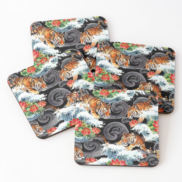 Item preview, Japanese Tigers in Great Waves Pattern  designed and sold by The Design Asset Station.