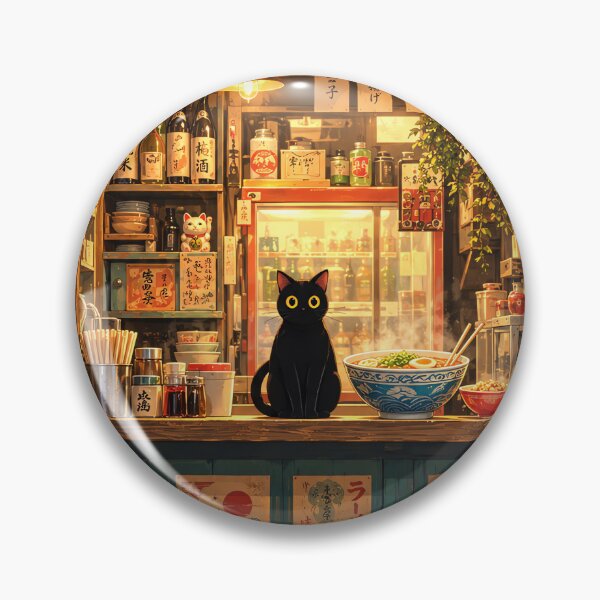 Item preview, Cozy Japanese Ramen Shop with Black Cat designed and sold by Curio Meridian.