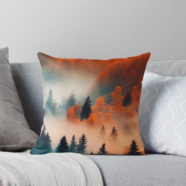 Item preview, Misty Autumn Forest Landscape — Atmospheric Orange and Teal Pine Trees Art designed and sold by LYAN-STORE.