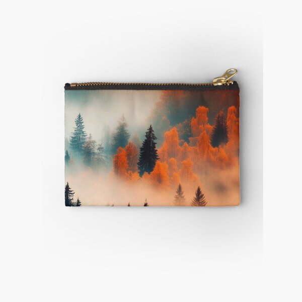 Item preview, Misty Autumn Forest Landscape — Atmospheric Orange and Teal Pine Trees Art designed and sold by LYAN-STORE.