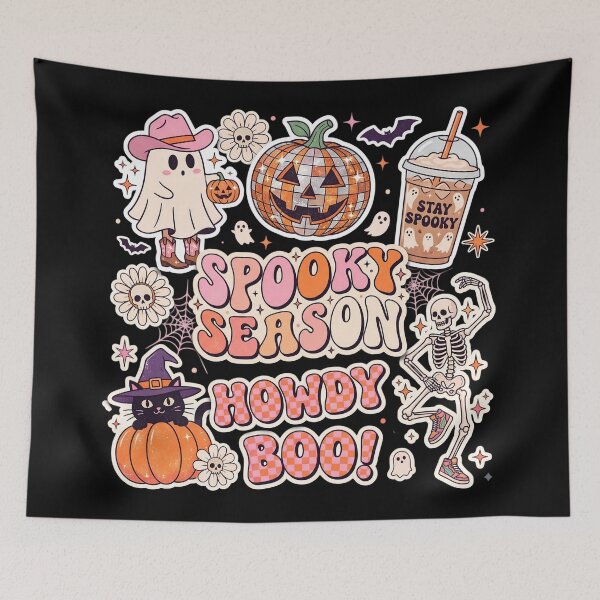 Item preview, Spooky Season Howdy Boo Retro Pumpkin Disco Ball Dancing Skeleton Ghost Sticker Sheet designed and sold by Bhaskar Digital Art.