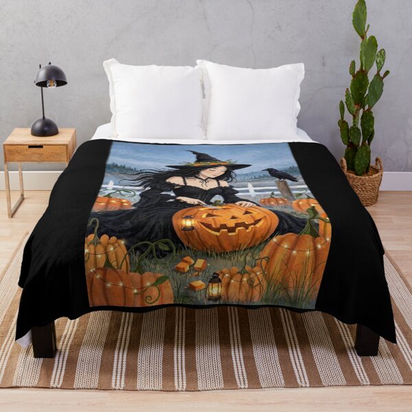 Item preview, The Witch and Her Raven Carving a Glowing Pumpkin Lantern. designed and sold by DibujandoPorfa.