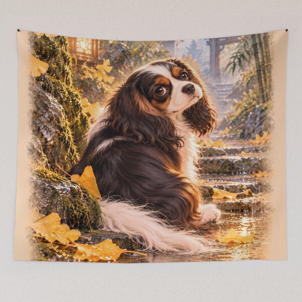 Item preview, Cavalier King Charles Spaniel in Autumn Ginkgo Leaves – Dog Art designed and sold by ManJiangHong.