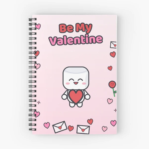 Be My Valentine - Cute Marshmallow Pip with a Big Red Heart — Spiral Notebook by BiMood