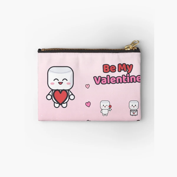 Be My Valentine - Cute Marshmallow Pip with a Big Red Heart — Zipper Pouch by BiMood