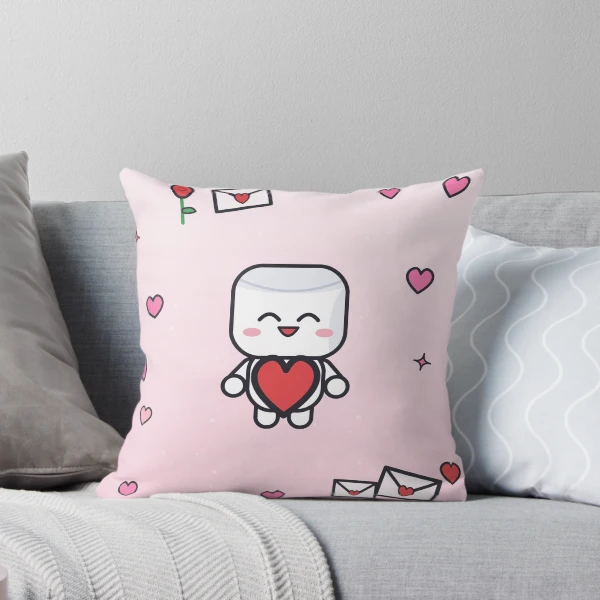 Be My Valentine - Cute Marshmallow Pip with a Big Red Heart — Throw Pillow by BiMood