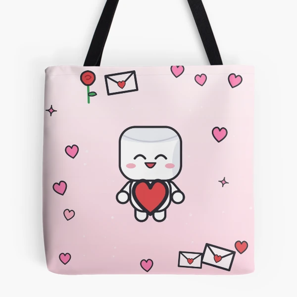 Be My Valentine - Cute Marshmallow Pip with a Big Red Heart — All Over Print Tote Bag by BiMood