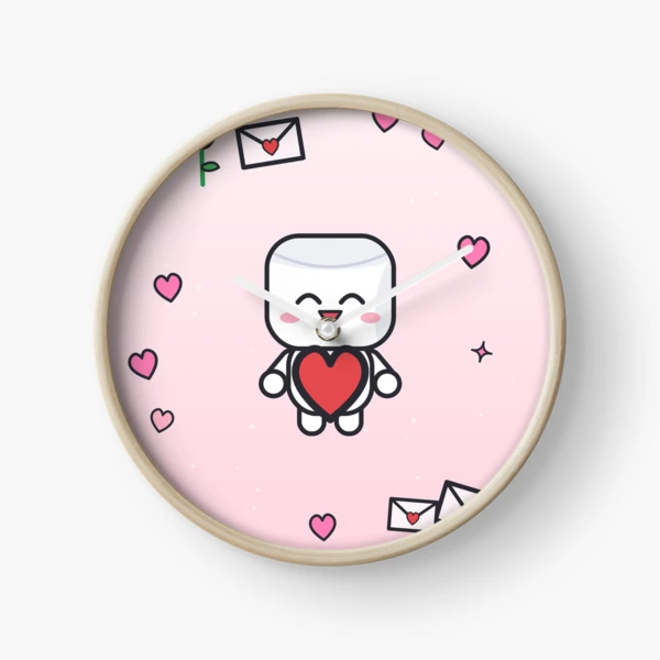 Be My Valentine - Cute Marshmallow Pip with a Big Red Heart — Clock by BiMood