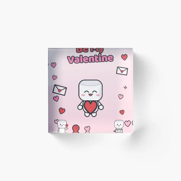 Be My Valentine - Cute Marshmallow Pip with a Big Red Heart — Acrylic Block by BiMood