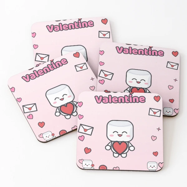 Be My Valentine - Cute Marshmallow Pip with a Big Red Heart — Coasters (Set of 4) by BiMood