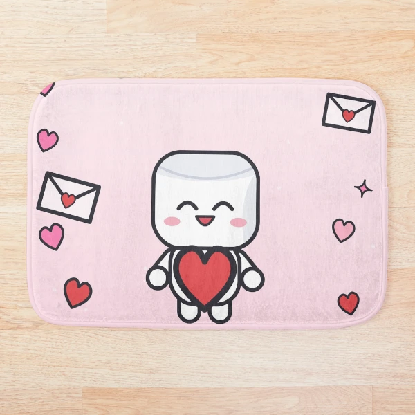 Be My Valentine - Cute Marshmallow Pip with a Big Red Heart — Bath Mat by BiMood