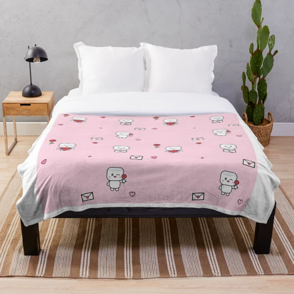 Be My Valentine - Cute Marshmallow Pip with a Big Red Heart — Throw Blanket by BiMood