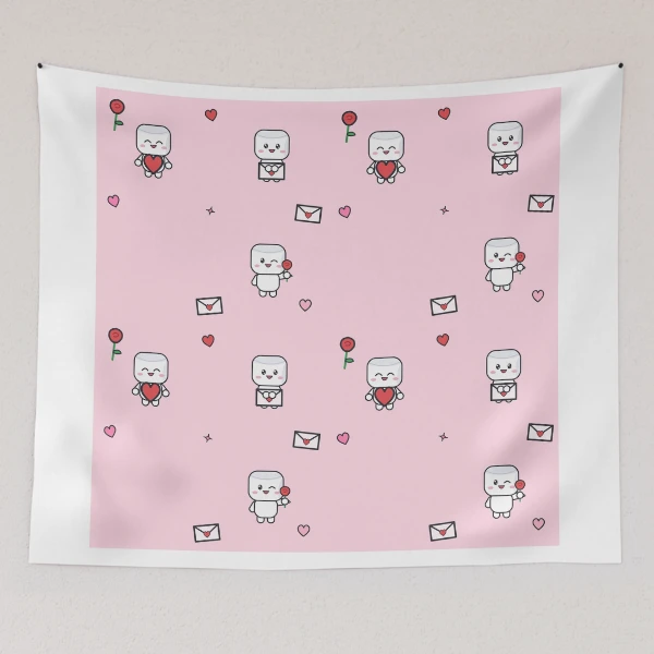 Be My Valentine - Cute Marshmallow Pip with a Big Red Heart — Tapestry by BiMood