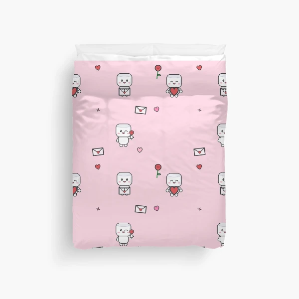 Be My Valentine - Cute Marshmallow Pip with a Big Red Heart — Duvet Cover by BiMood