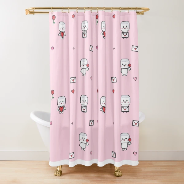 Be My Valentine - Cute Marshmallow Pip with a Big Red Heart — Shower Curtain by BiMood