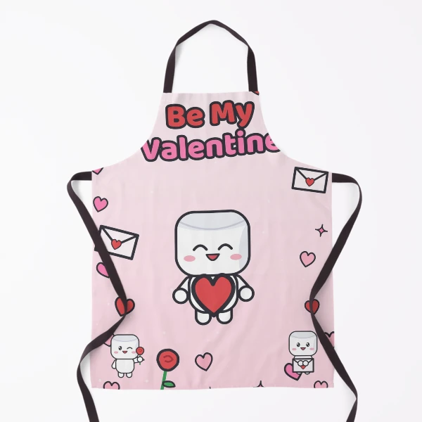 Be My Valentine - Cute Marshmallow Pip with a Big Red Heart — Apron by BiMood
