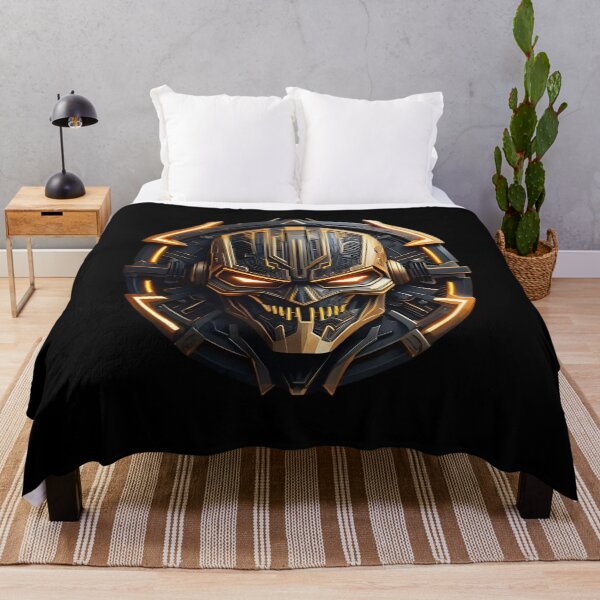 Item preview, Futuristic Cyberpunk Skull Mask – Black and Gold Sci-Fi Armor Art designed and sold by Kruti Collection.