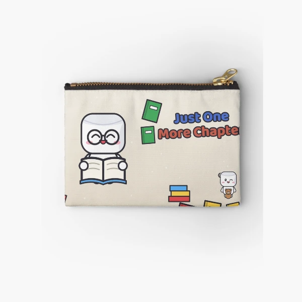 Just One More Chapter - Cute Bookworm Marshmallow Pip Reading — Zipper Pouch by BiMood