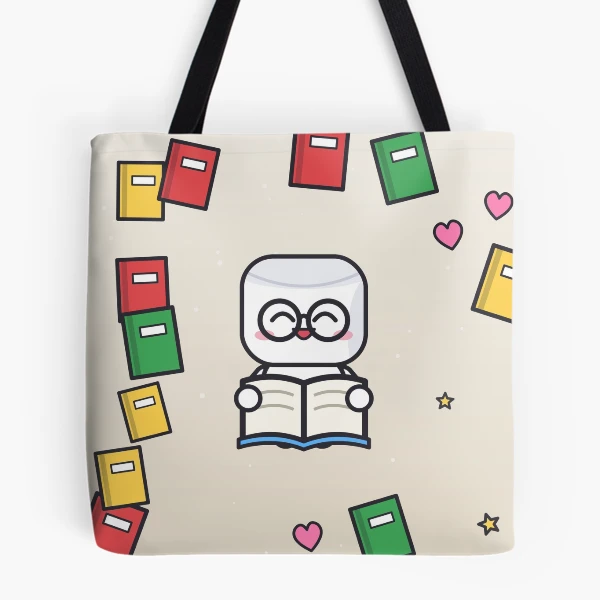 Just One More Chapter - Cute Bookworm Marshmallow Pip Reading — All Over Print Tote Bag by BiMood