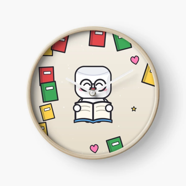 Just One More Chapter - Cute Bookworm Marshmallow Pip Reading — Clock by BiMood