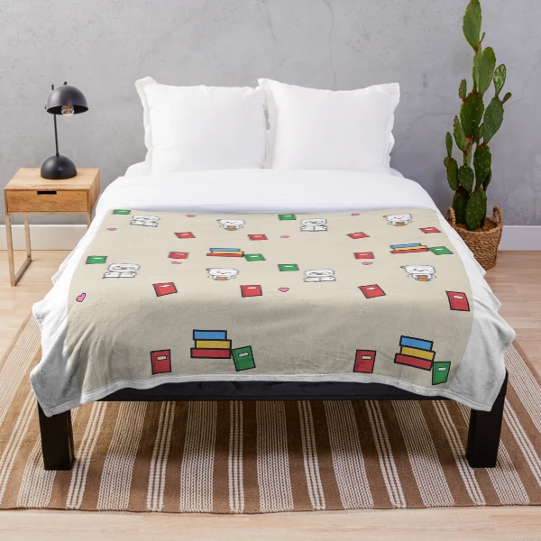 Just One More Chapter - Cute Bookworm Marshmallow Pip Reading — Throw Blanket by BiMood