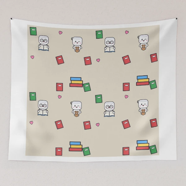 Just One More Chapter - Cute Bookworm Marshmallow Pip Reading — Tapestry by BiMood