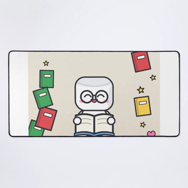 Just One More Chapter - Cute Bookworm Marshmallow Pip Reading — Mouse Pad by BiMood