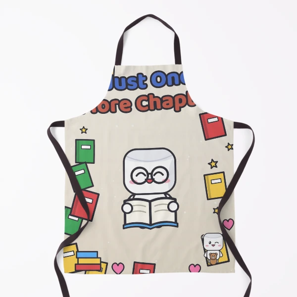 Just One More Chapter - Cute Bookworm Marshmallow Pip Reading — Apron by BiMood