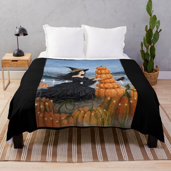 Item preview, The Witch and Her Raven Stacking a Tower of Pumpkins. designed and sold by DibujandoPorfa.