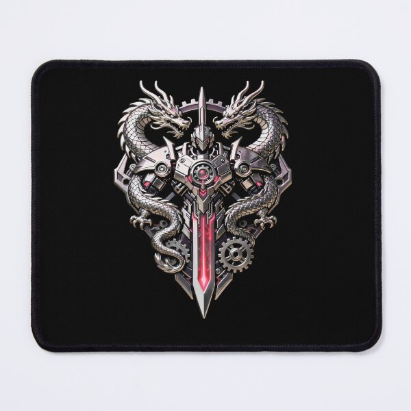 Item preview, Cybernetic Twin Dragons and Glowing Blue Sword – Futuristic Mechanical Fantasy Emblem designed and sold by Kruti Collection.