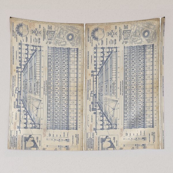 Item preview, Architectural Blueprint Colosseum Technical Drawing Line Art designed and sold by hepopatterns.