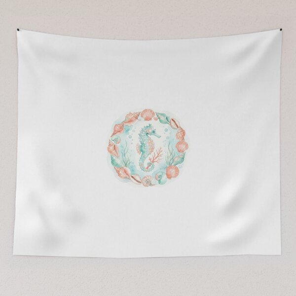 Item preview, Watercolor Seahorse & Seashells - Coastal Ocean Art designed and sold by The Red Lime.
