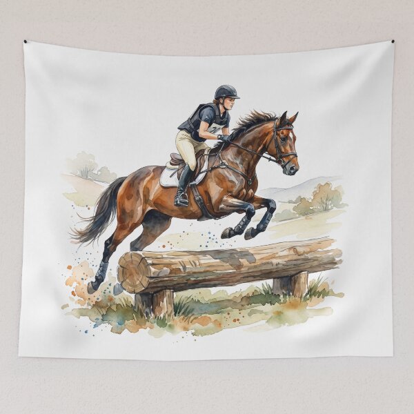 Item preview, Cross Country Horse Jumping Watercolor Art designed and sold by Rutvain.