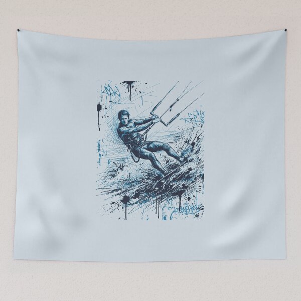 Item preview, Kitesurfing Blue Ink Sketch Graffiti Urban Splatter Kitesurfer Graphic designed and sold by KiwiRider.