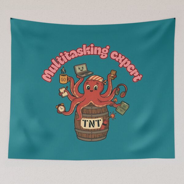 Item preview, Funny Octopus Multitasking Expert Office Meme designed and sold by ZeroContextArt.