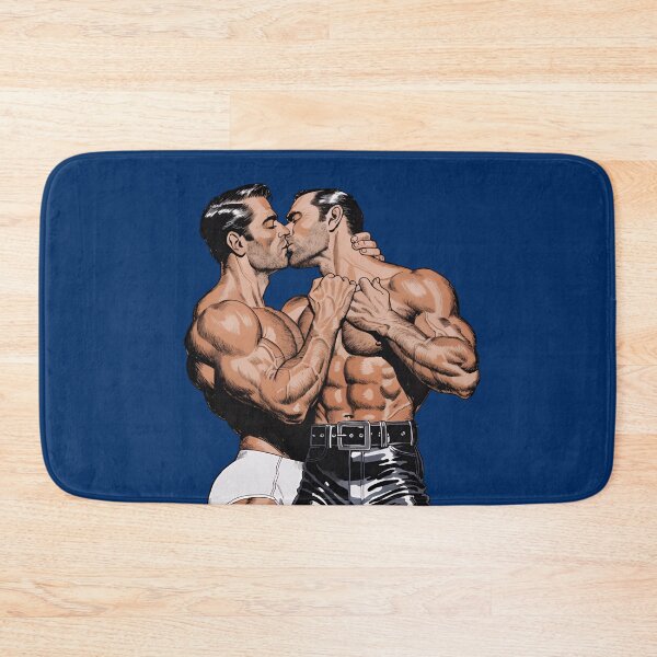 Item preview, Passionate Kiss in Leather and Briefs – Retro Comic Ink Art designed and sold by gayishdesign.