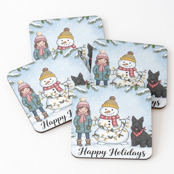 Item preview, Happy Holidays Snowman Girl Dog. designed and sold by Deepsleepstudio.