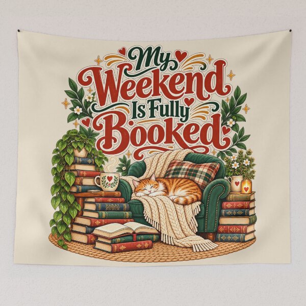 Item preview, My Weekend Is Fully Booked - Cozy Cat Book Lover designed and sold by NViora.