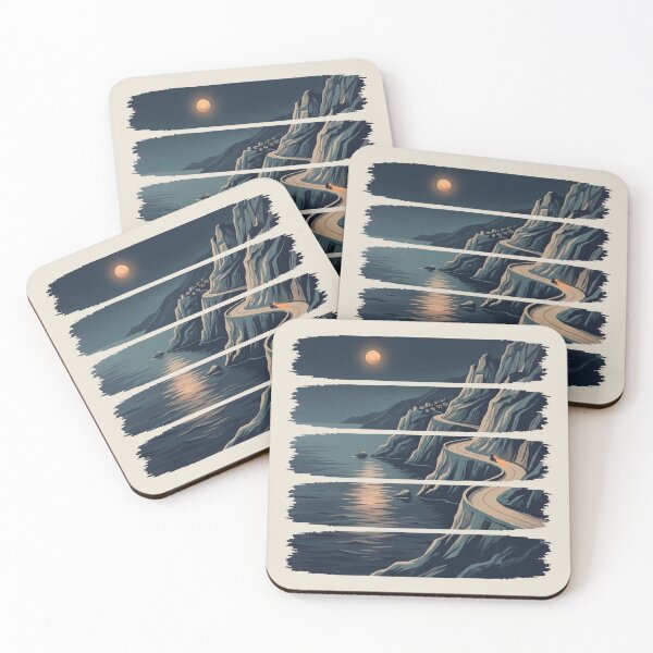 Item preview, Coastal Road to the Sea, Moonlit Cliffs Art designed and sold by Rariks.