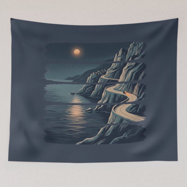 Item preview, Coastal Road to the Sea, Moonlit Cliffs Art designed and sold by Rariks.