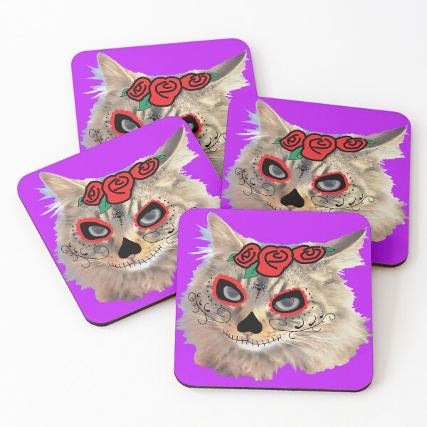 Item preview, Dia de los Muertos Face Painted Norwegian Forest Cat girl designed and sold by StudioTanoshiiNeko.